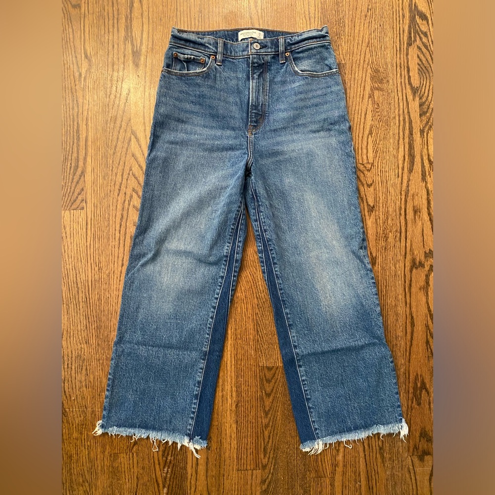 Abercrombie & Fitch Crop Wide Leg Classic Wash Two-Tone Denim Jeans